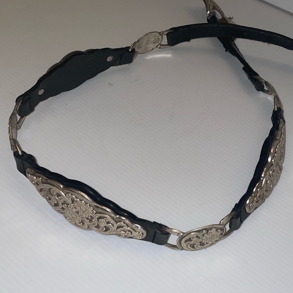 Western Silver Filigree and Black Leather Belt Made in 1995 - Picture 7 of 15